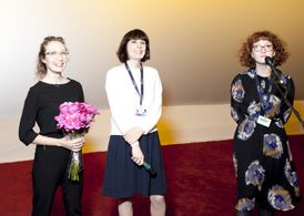 Q&A with Irina Abraham (left) at Moscow International Film Festival 2017.