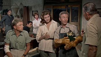 Red Buttons, Gérard Blain, Bruce Cabot, Valentin de Vargas, Michèle Girardon, Hardy Krüger, and Elsa Martinelli in Hatar