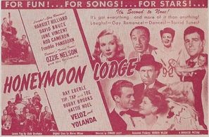 David Bruce, Rod Cameron, Harriet Nelson, Franklin Pangborn, Andrew Tombes, Veloz, June Vincent, and Yolanda in Honeymoo