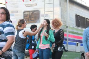 Fallon Smythe on set