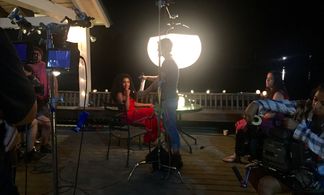 Jennifer Brito on set shooting 