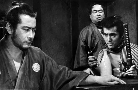 Toshirô Mifune, Daisuke Katô, and Tatsuya Nakadai in Yojimbo (1961)