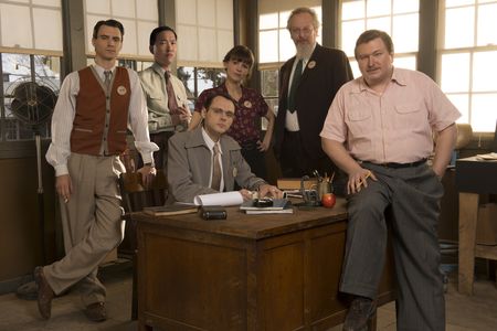 Harry Lloyd, Daniel Stern, Eddie Shin, Katja Herbers, Christopher Denham, and Michael Chernus in Manhattan (2014)