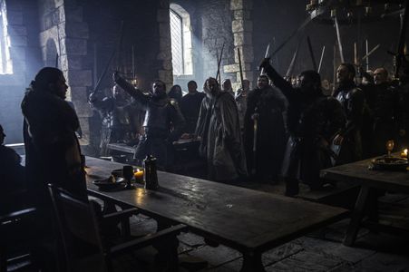 Liam Cunningham, Kit Harington, Sophie Turner, and Andrew McClay in Game of Thrones (2011)