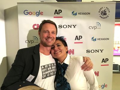 Filmmakers Dan Fallshaw and Violeta Ayala, finalists at the Rory Peck Awards in London with The Fight. Oct 2017