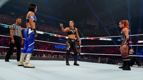 Pamela Martinez, Rebecca Quin, and Shayna Andrea Baszler in WWE Survivor Series (2019)