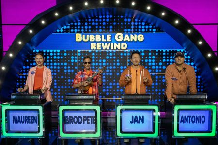 Maureen Larrazabal, Antonio Aquitania, Isko Salvador, and Jan Manual in Family Feud Philippines (2022)