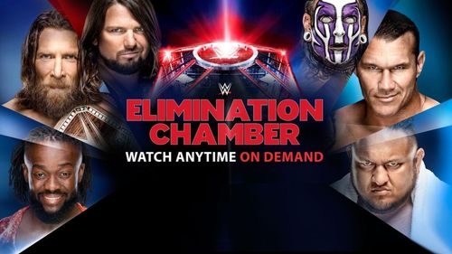 Jeff Hardy, A.J. Styles, Randy Orton, Bryan Danielson, Joe Seanoa, and Kofi Kingston in WWE Elimination Chamber (2019)