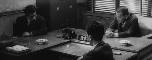 Kôji Nanbara, Seiji Miyaguchi, and Chishû Ryû in The Bad Sleep Well (1960)