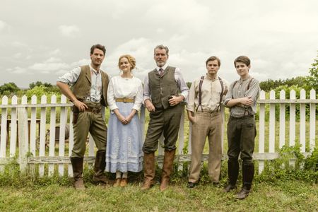 Pierce Brosnan, Jess Weixler, Shane Graham, Henry Garrett, and Caleb Burgess in The Son (2017)