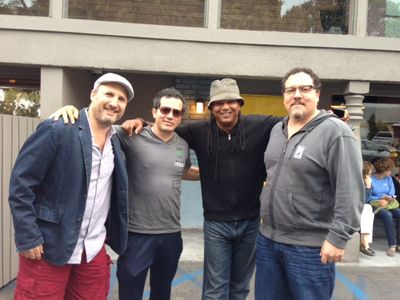 Franc. Reyes with from L-R Cinematographer Kramer Morganthau, John Leguizamo and Jon Favreau