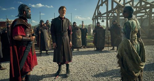 John Marquez, David Morrissey, and Lucy Ellinson in Britannia (2017)