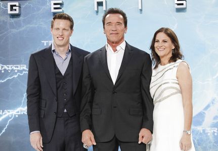 Arnold Schwarzenegger, Dana Goldberg, and David Ellison at an event for Terminator Genisys (2015)