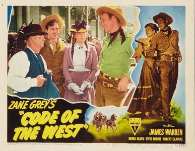 Debra Alden, Robert Clarke, Harry Harvey, and James Warren in Code of the West (1947)