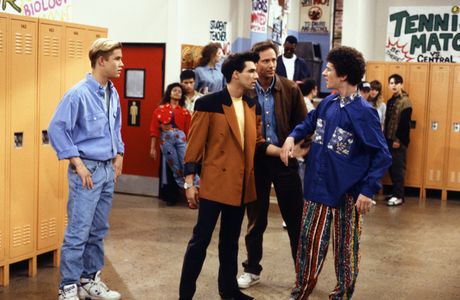 Mark-Paul Gosselaar, Dustin Diamond, Eddie Garcia, Brandon Tartikoff, and Johnny Dakota at an event for Saved by the Bel