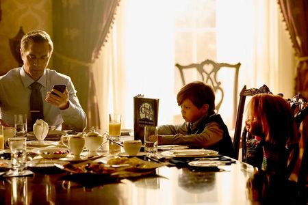 (l-r) Jackson Kelly as Grant Collins, Callum Vinson as Henry Collins, and Chucky appear in Chucky 301. Photo: Shane Maho