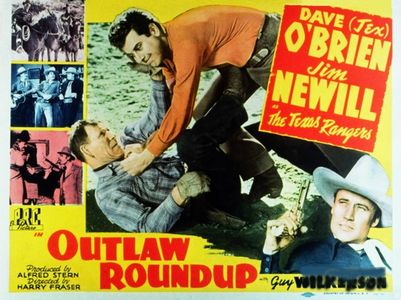 Helen Chapman, Frank McCarroll, James Newill, Dave O'Brien, Cal Shrum, and Guy Wilkerson in Outlaw Roundup (1944)