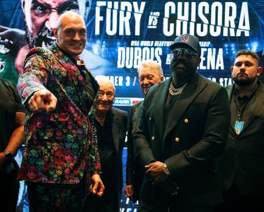 Bob Arum, Frank Warren, Tyson Fury, and Dereck Chisora in BT Sport Fight Night Live: Tyson Fury vs. Dereck Chisora III: 