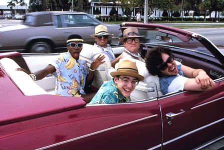 Robert Carradine, Curtis Armstrong, Timothy Busfield, Andrew Cassese, and Larry B. Scott in Revenge of the Nerds II: Ner