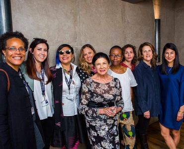 Filmmakers Brunch. From L to R: Tracy Heather Strain; Erika Cohn; Violeta Ayala; Heidi Ewing; Alanis Obomsawin; Hawa Ess