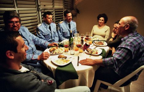 Uri Gavriel, Ahuva Keren, Khalifa Natour, Imad Jabarin, Hilla Sarjon, Rubi Moskovitz, and Hisham Khoury in The Band's Vi