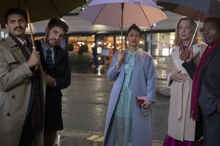 Allison Janney, Isaach De Bankolé, Cynthia Addai-Robinson, Karan Soni, and Ben Platt in The People We Hate at the Weddin