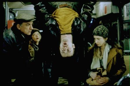 Ana and her fellow passengers watch some odd behavior on the bus. From the left to right, Ivan Bekjarev, Milena Dravic, 
