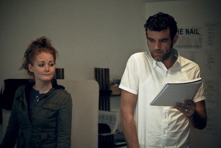 Actress Agusta Eva Erlendsdottir and leading actor Stefan Karl Stefansson rehearse