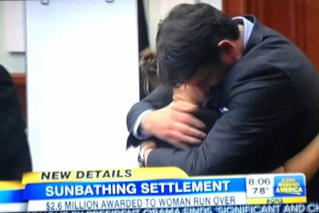 Celebrating trial victory with client on trial covered by Good Morning America